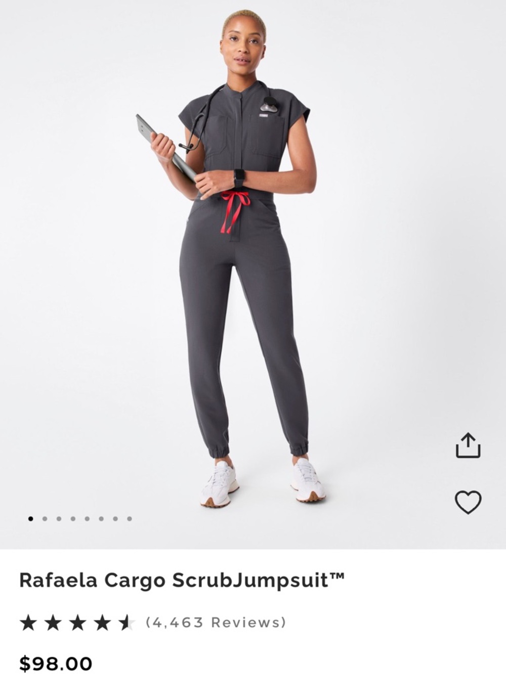 Figs Charcoal Jumpsuit with Red Drawstring